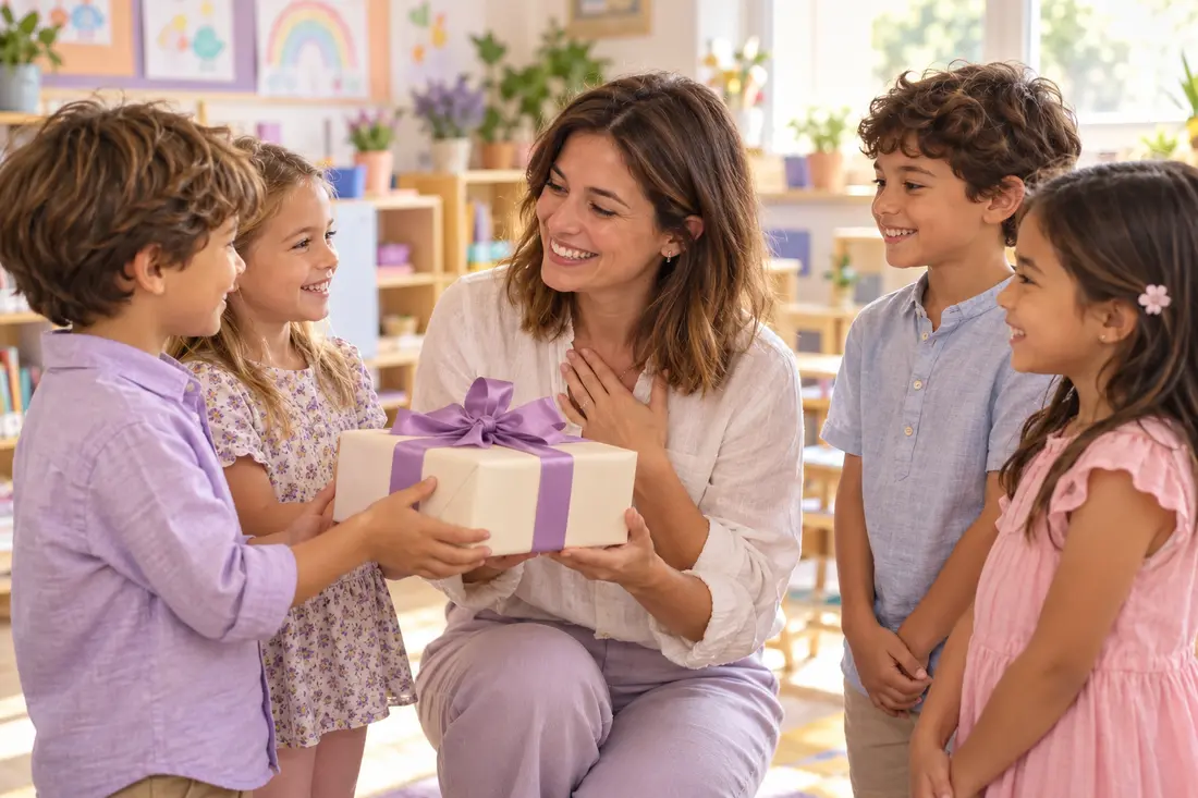 Una profesora recibe un regalo de sus alumnos