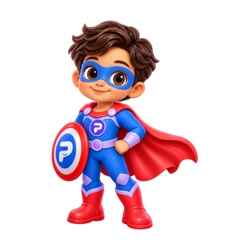 Superhéroe de PayKid con la P en su escudo